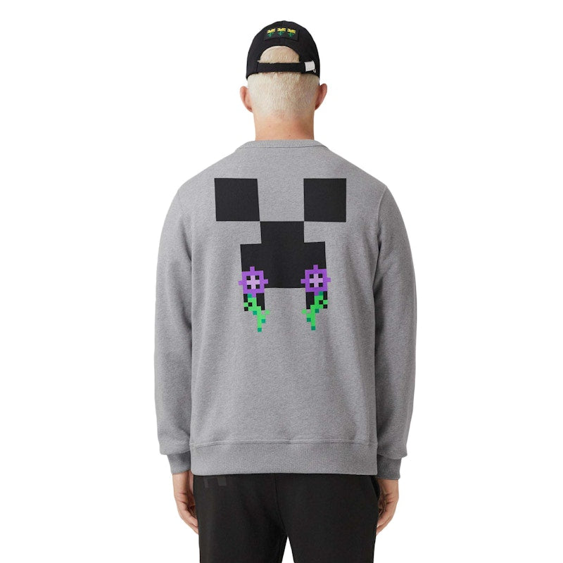 Burberry x Minecraft Monogram Motif Print Cotton Sweatshirt Pale Grey Melange