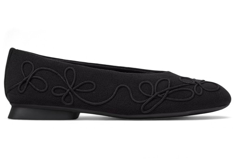 Camper Twins Ballerina Flat Black Floral Embroidery (Women's)