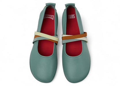 Camper Twins Ballerina Flat Green Orange Beige (Women's)