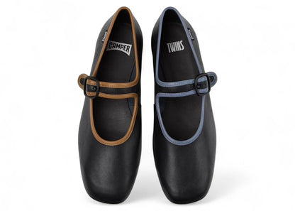 Camper Twins Ballerina Mary Jane Flat Black Beige Blue (Women's)