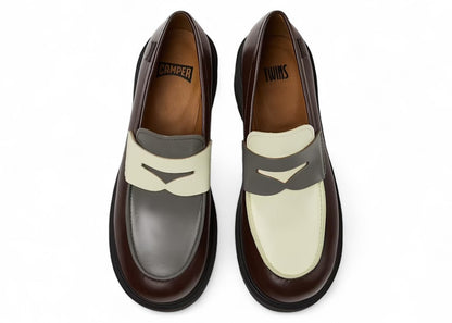 Camper Twins Heeled Loafer Burgundy Grey Off-White (Women's)