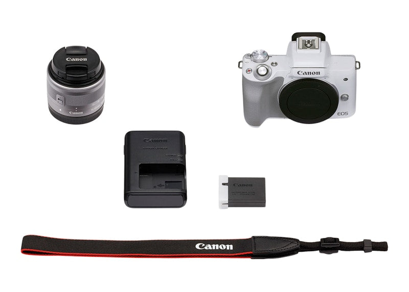 Canon EOS M50 Mark II Mirrorless Digital Camera + EF-M 15-45mm IS STM Lens 4729C004 White