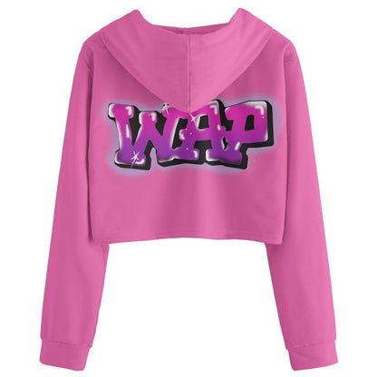 Cardi B WAP Air Brush Crop Top Hoodie Pink