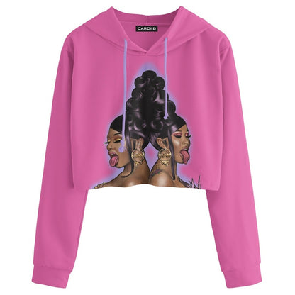 Cardi B WAP Air Brush Crop Top Hoodie Pink