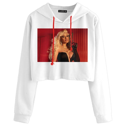 Cardi B WAP Movie Crop Top Hoodie White