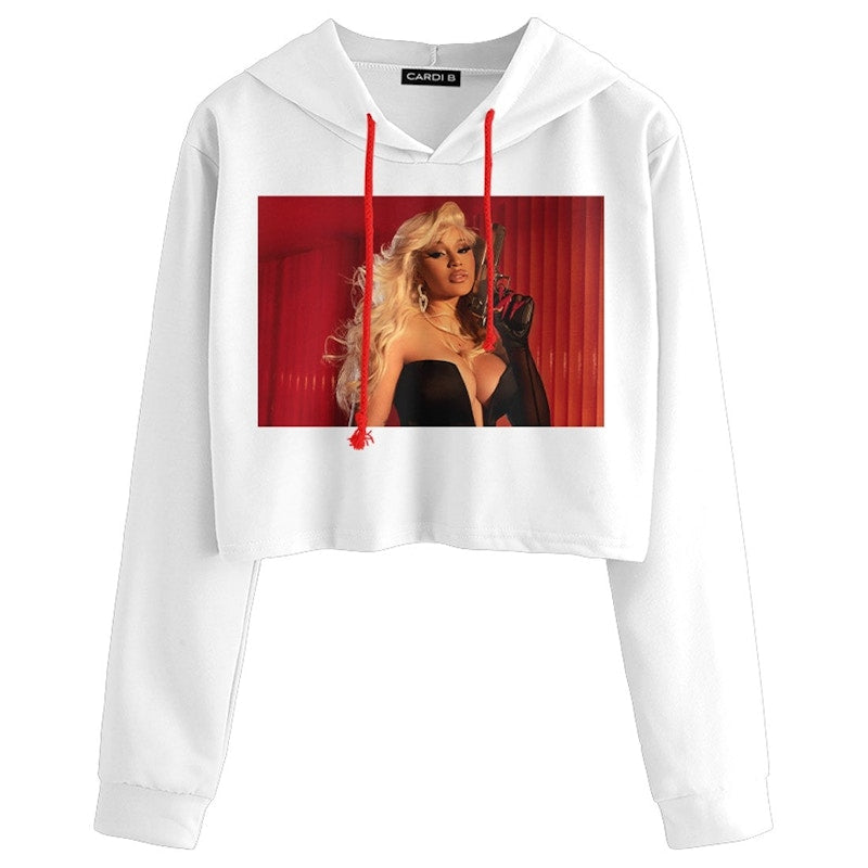 Cardi B WAP Movie Crop Top Hoodie White