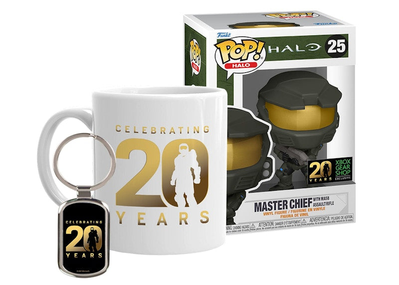 Funko Pop! Halo Master Chief With MA5B Assault Rifle Xbox Gear Shop Exclusive Bundle With Mug & Keychain Figure #25