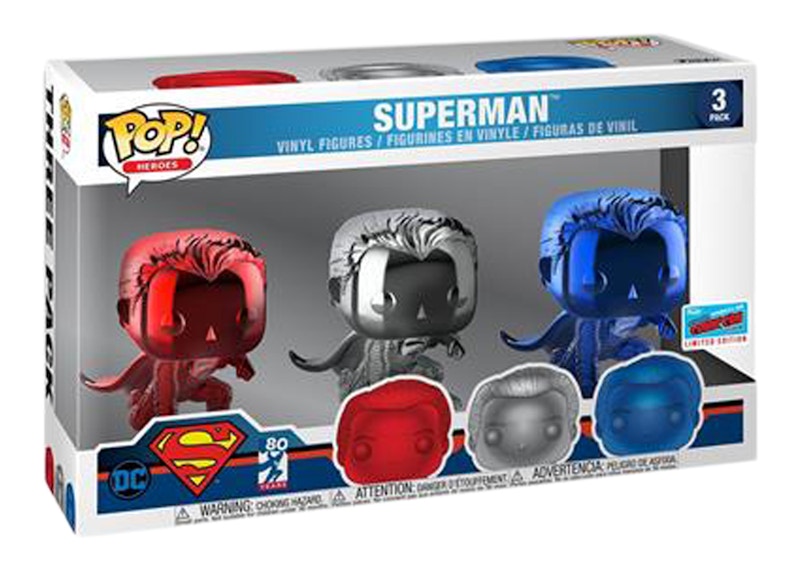Funko Pop! Heroes DC Universe Superman (Chrome Red/White/Blue) NYCC 3 Pack