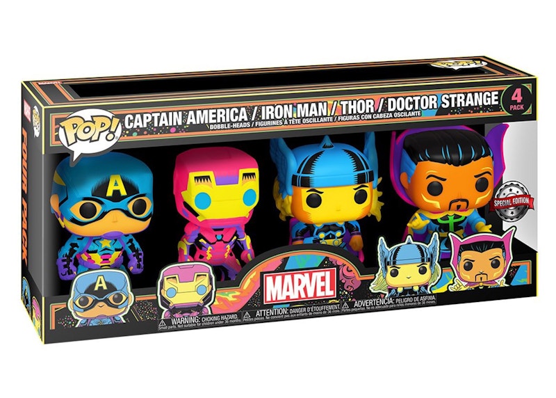 Funko Pop! Marvel Captain America/Iron Man/Thor/Doctor Strange Blacklight Special Edition 4-Pack