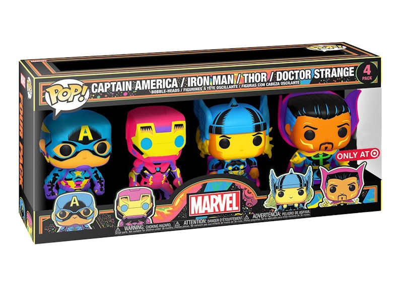 Funko Pop! Marvel Captain America/Iron Man/Thor/Doctor Strange Blacklight Target Exclusive 4-Pack