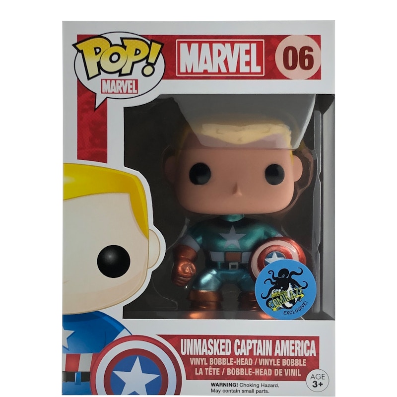 Funko Pop! Marvel Captain America (Unmasked) Comikaze Exclusive Bobble-Head Figure #06