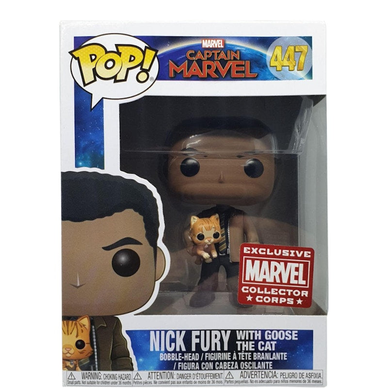 Funko Pop! Marvel Captain Marvel Nick Fury with Goose The Cat Collectors Corps Exclusive Figure #447