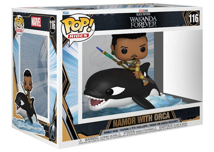 Funko Pop! Rides Marvel Studios Black Panther Wakanda Forever Namor with Orca Figure #116