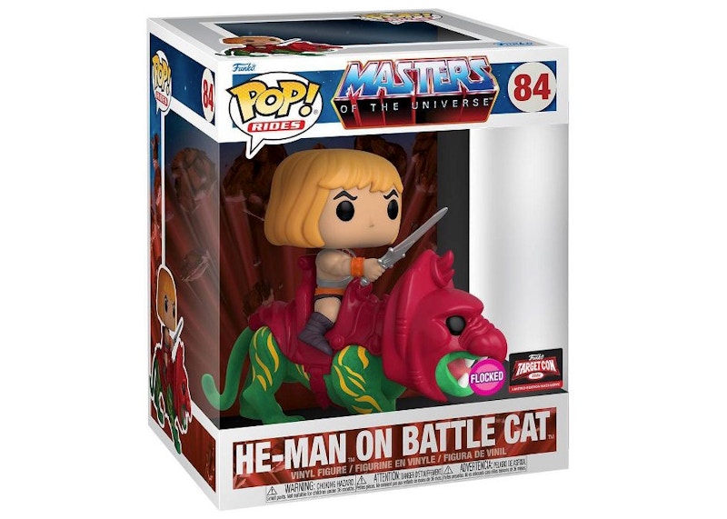 Funko Pop! Rides Masters Of The Universe He-Man on Battle Cat Flocked Target Con 2022 Exclusive Figure #84