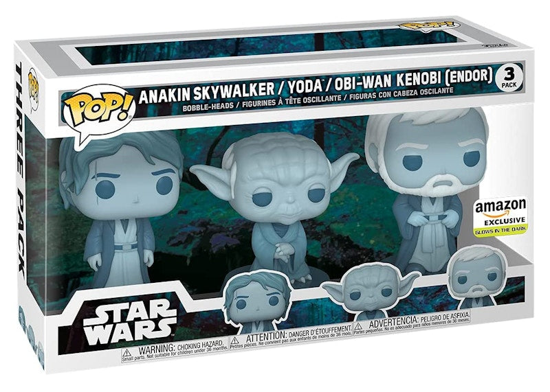 Funko Pop! Star Wars Across The Galaxy Force Ghost Anakin Skywalker/Yoda/Obi-Wan Kenobi (Endor) GITD Amazon Exclusive 3-Pack