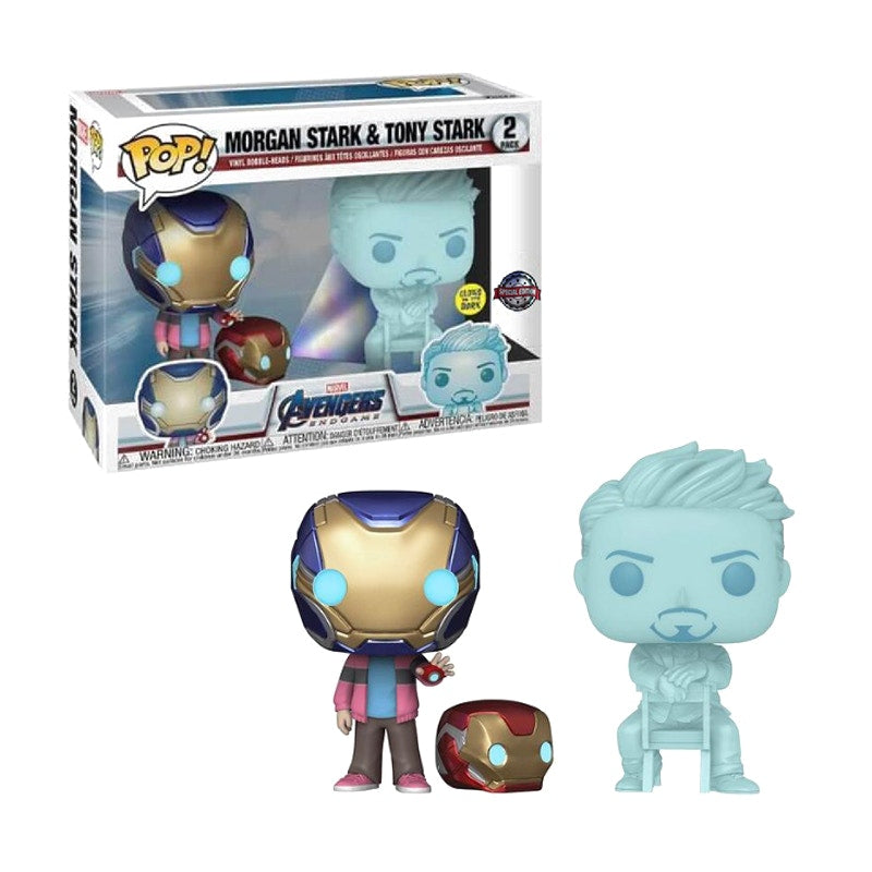 Funko Pop! Marvel Morgan & Hologram Tony Stark with Helmet 2-Pack Special Edition Figure GID
