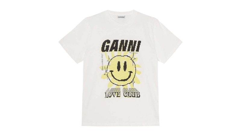 Ganni Love Club T-Shirt Bright White Yellow Tee White/Yellow