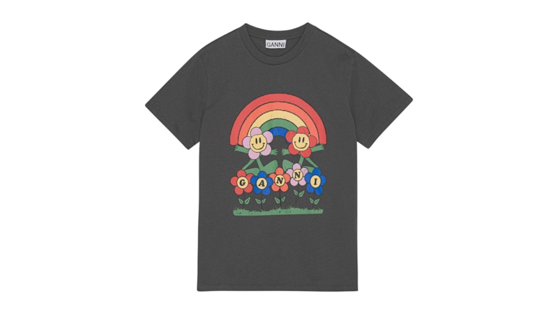 Ganni Womens Relaxed Rainbow T-shirt Volcanic Ash