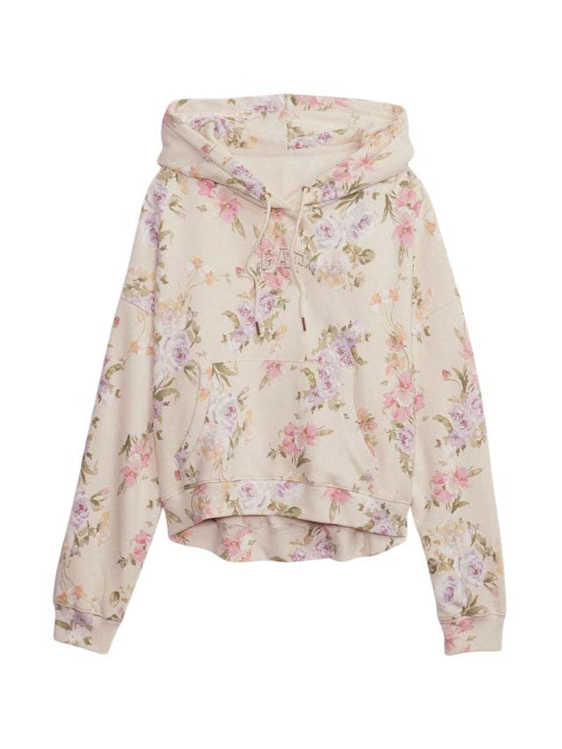 Gap x LoveShackFancy Floral Cropped Logo Hoodie Birch Beige