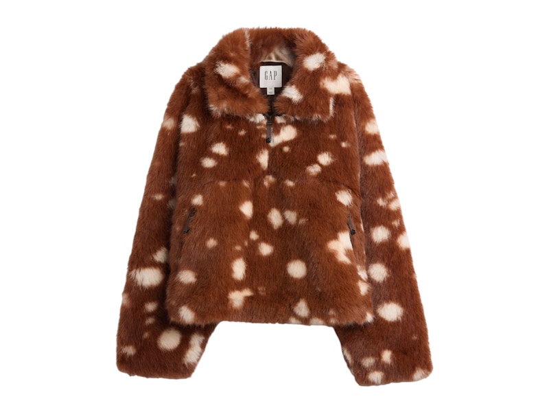 Gap x Sandy Liang Women's Spotted Vegan Fur Half-Zip Pullover Brown