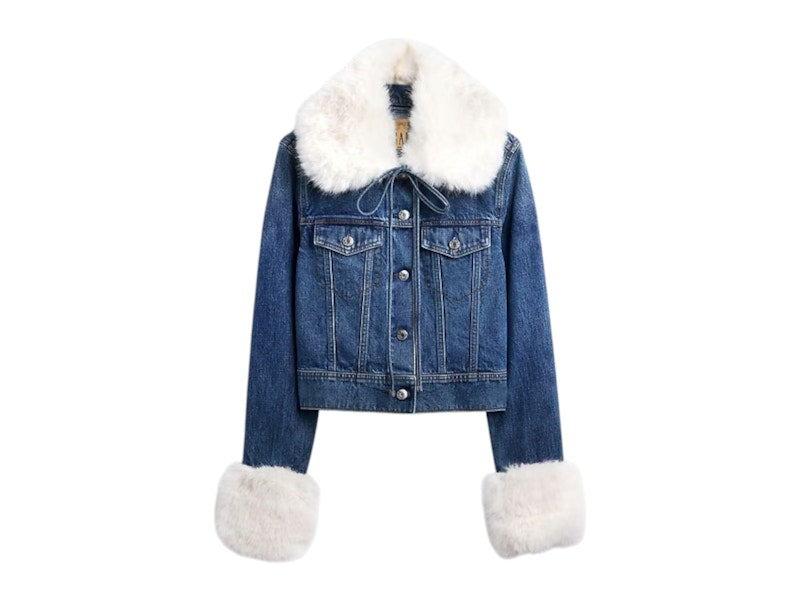 Gap x Sandy Liang Women's Vegan Fur Crop Denim Jacket Starry Eye Blue