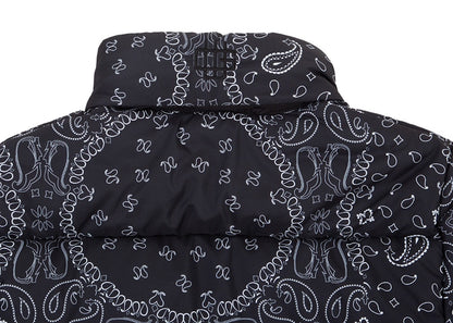 Garment Workshop Bandana Paisley Print Boxy Puffer Jacket Bandana Black