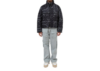 Garment Workshop Bandana Paisley Print Boxy Puffer Jacket Bandana Black