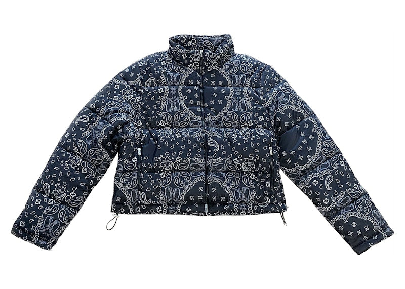 Garment Workshop Bandana Paisley Print Boxy Puffer Jacket (In-store) Navy/White
