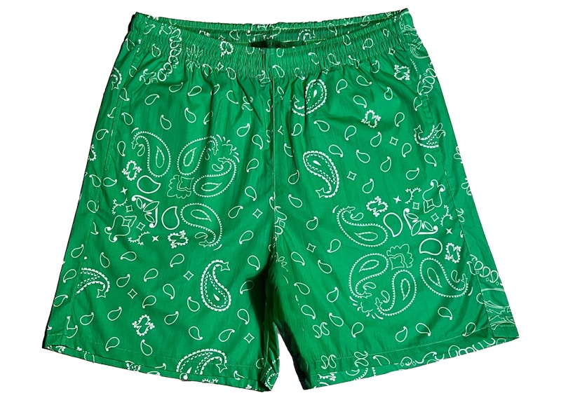 Garment Workshop Cotton Bandana Paisley Summer Shorts Emerald Green