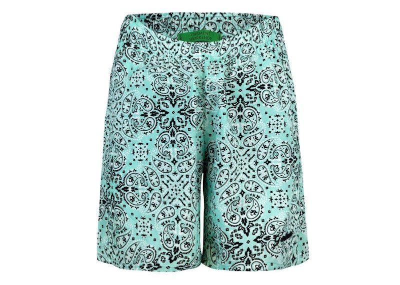 Garment Workshop Cotton Bandana Paisley Summer Shorts Viridian Green