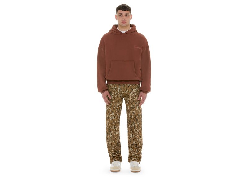 Garment Workshop Double Layer Embroidered Hoodie Mocha Brown