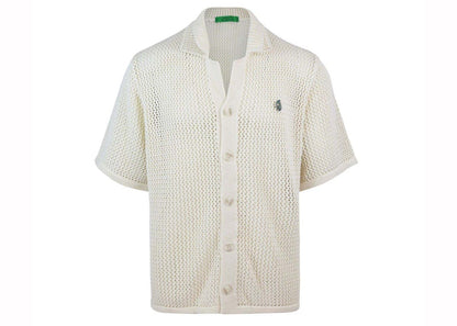 Garment Workshop Knitted Crochet Short Sleeve Shirt Heavy Cream