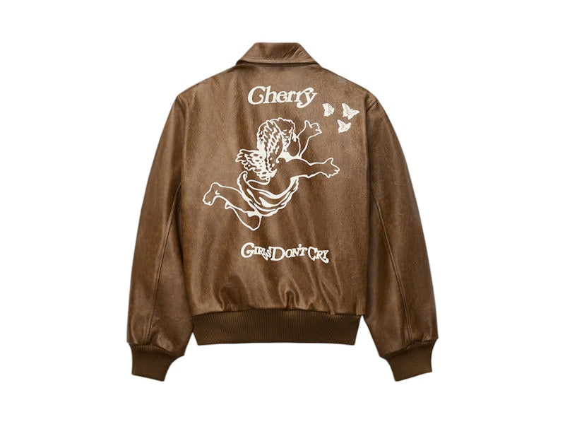 Girls Don't Cry x Cherry Angel Leather Flight Jacket Brown