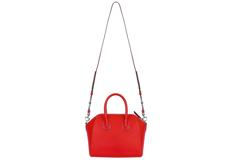 Givenchy Antigona Tote Leather Silver-tone Mini Pop Red