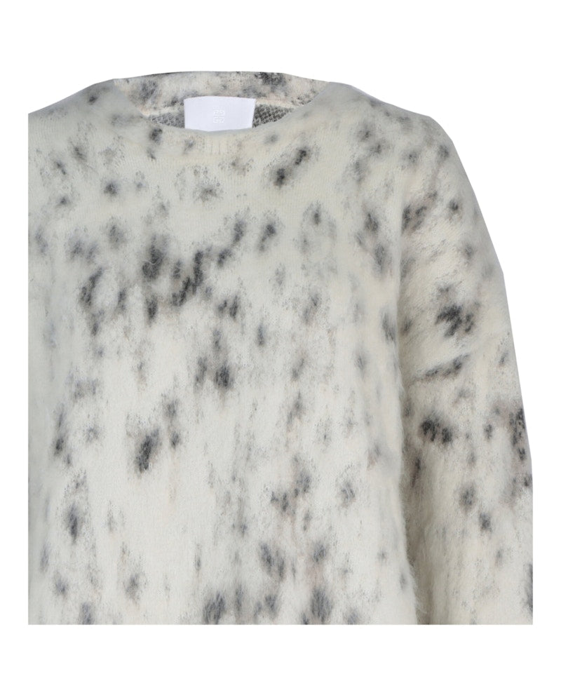 Givenchy Cropped Sweater In Mohair With Snow Leopard Print Beige Black