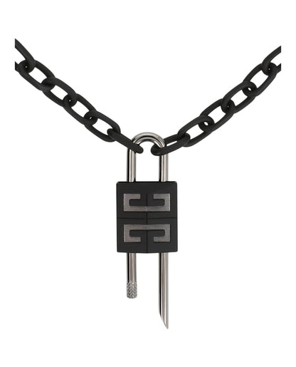 Givenchy Crystal Embellished 4G Padlock Necklace Black