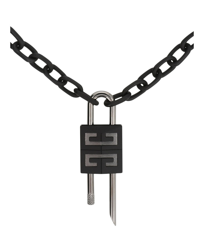 Givenchy Crystal Embellished 4G Padlock Necklace Black