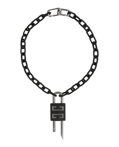 Givenchy Crystal Embellished 4G Padlock Necklace Black