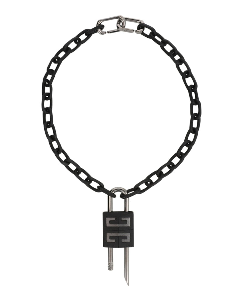 Givenchy Crystal Embellished 4G Padlock Necklace Black