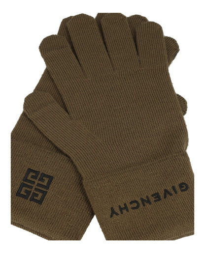 Givenchy Embroidered Logo Gloves Black/Khaki
