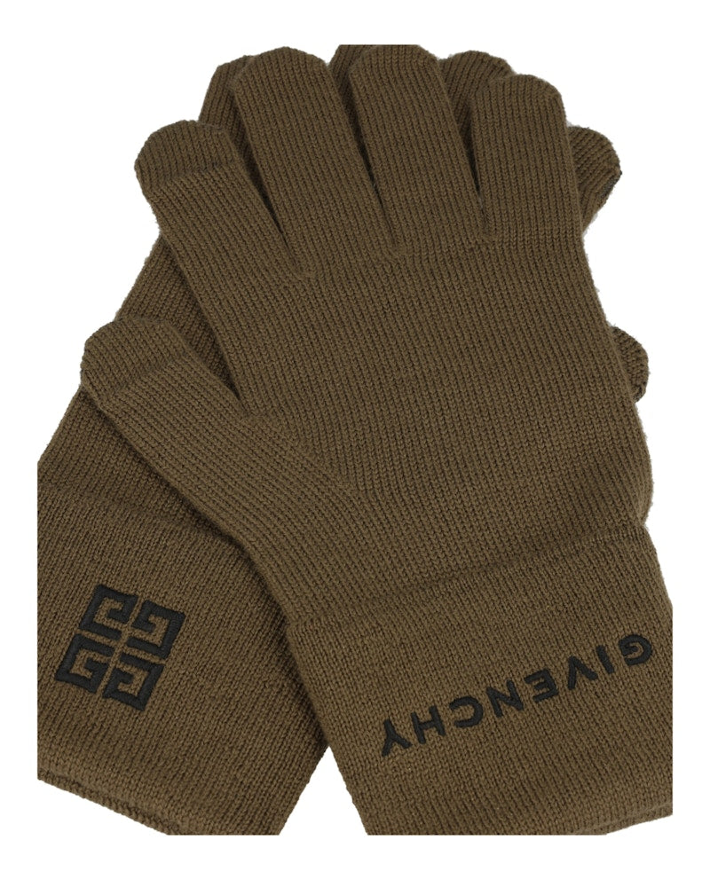 Givenchy Embroidered Logo Gloves Black/Khaki