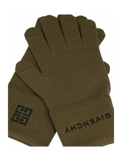 Givenchy Embroidered Logo Gloves Black/Khaki