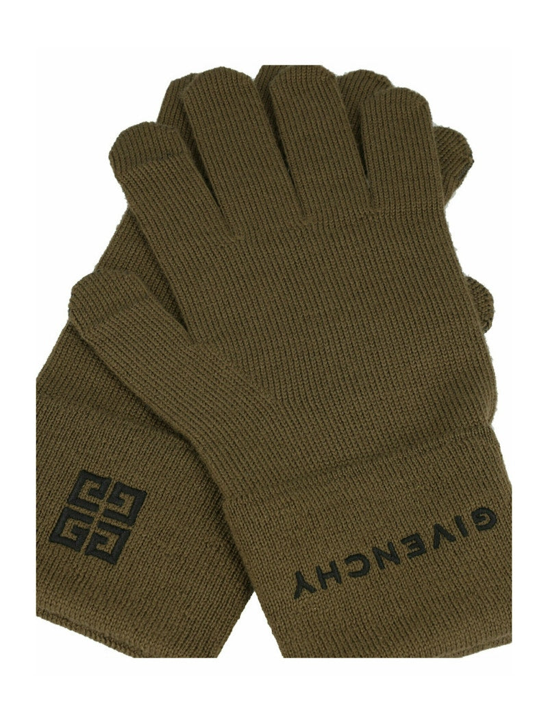 Givenchy Embroidered Logo Gloves Black/Khaki