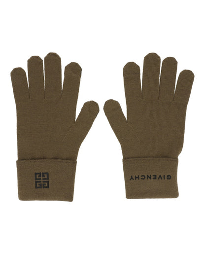 Givenchy Embroidered Logo Gloves Black/Khaki