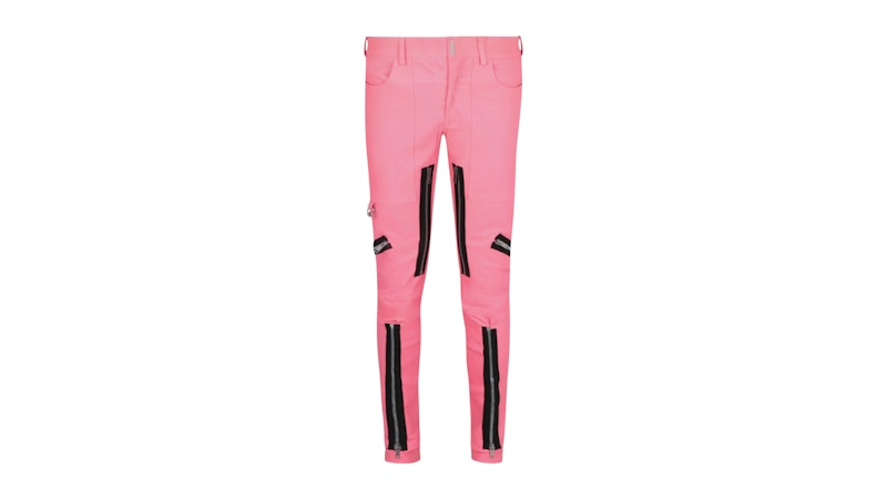 Givenchy Exposed Zipper Skinny Leather Pants Coral