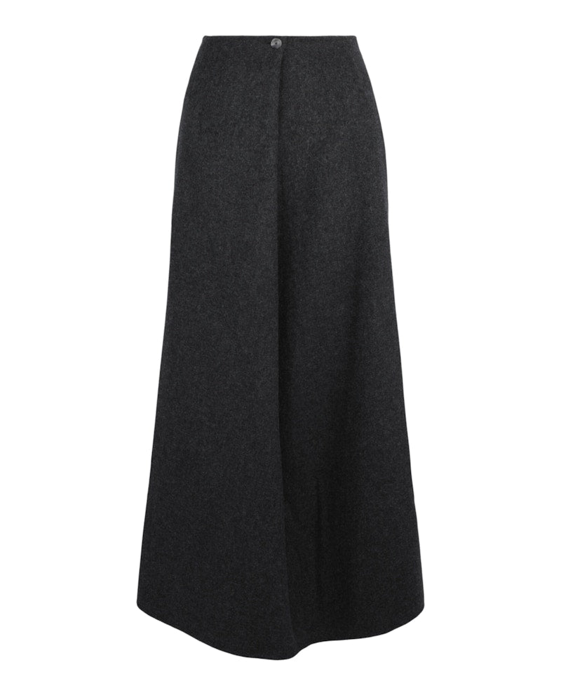 Givenchy Fold-Over Mid-Rise Wool-Blend Midi Skirt Dark Grey