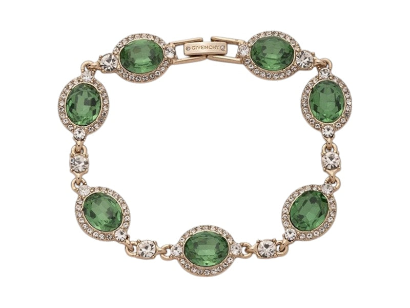 Givenchy Gold Tone Crystal Tennis Flex Line Bracelet Light Green