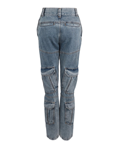 Givenchy High-Rise Straight-Leg Cargo Jeans Light Blue