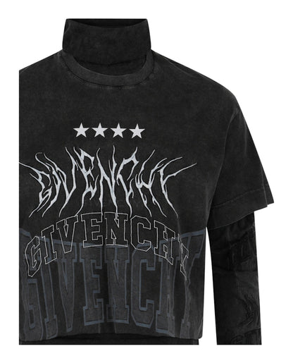 Givenchy Layered Long Sleeve Graphic T-shirt With Balaclava Grey