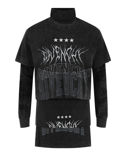 Givenchy Layered Long Sleeve Graphic T-shirt With Balaclava Grey